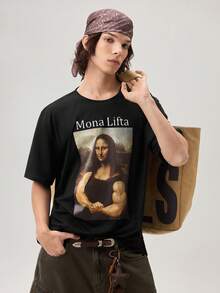 Vaulklash Monalift Funny Mona Lisa Fitness Design Men's Standard T-Shirt - Black - View 2