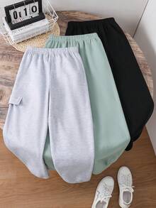 SHEIN 3pcs Kids Tween Boy Casual Versatile Style Black Gray Sage Green Multi-Color Sweatpants Suitable For Commuting School Daily Casual Outings Sports Spring Summer Autumn Winter - Multicolor - View 3