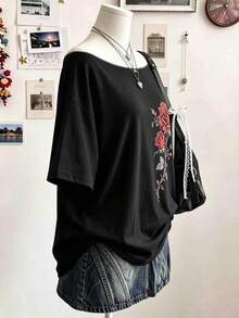 Lalippa 大尺碼休閒時尚花卉印花T恤街頭風度假風 - 彩色 - 查看 3