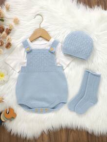SHEIN Vintaside Kids 新生兒秋冬休閒針織連身衣 - 淺藍色 - 查看 5