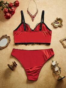 PinupPomp Plus Size Women's Lace Trim Adjustable Strap Bra And Triangle Panty Lingerie Set - Multicolor - View 2