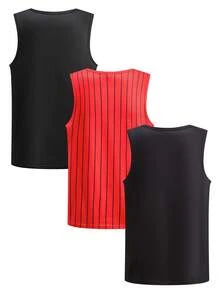 SHEIN Bộ 3 món cho bé trai tuổi teen, áo tank top không tay kiểu dáng tối giản, thích hợp cho mùa hè. - Nhiều màu - Xem 2