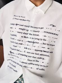 Whitmere Casual Fashion Men's Printed College Style Short Sleeve Shirt - White - View 7