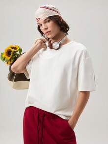 Vaulklash Men's Round Neck Letter Print Casual Short Sleeve T-Shirt, Summer - White - View 1