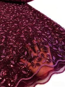 1pc Leaf-Design French Net Lace Fabric, Perfect For Nigerian Wedding Dresses, Elegant Bridal Gowns, And DIY Sewing Craft Projects - A - View 5
