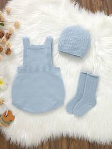 SHEIN Vintaside Kids 新生兒秋冬休閒針織連身衣 - 淺藍色 - 查看 2