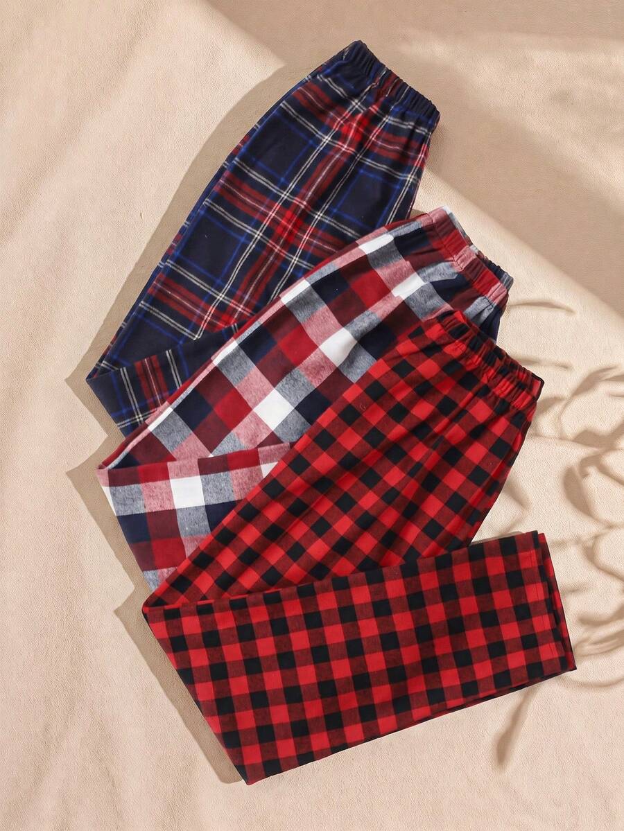 Lullawish 3件套格子和方格印花睡衣裤,秋冬服装 - 彩色 - 查看 1