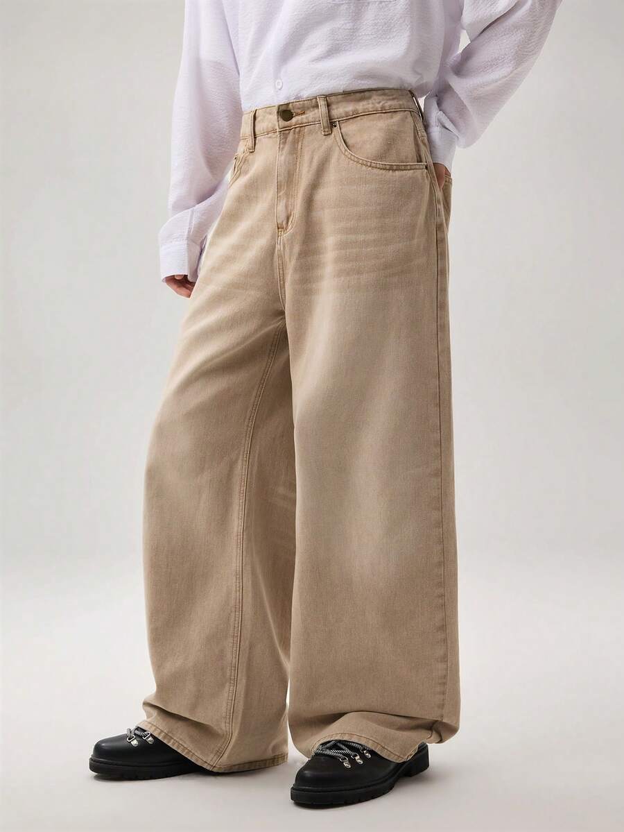 Vaulklash Men's Casual Woven Loose Fit Long Pants, Everyday Young Leisure Style - Dusty Pink - View 1