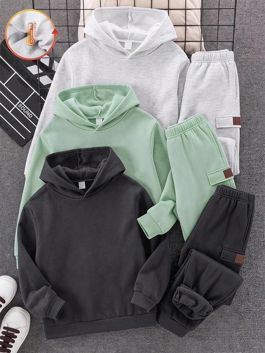 SHEIN 3pcs Kids Tween Boy Casual Versatile Style Black Gray Sage Green Multi-Color Sweatpants Suitable For Commuting School Daily Casual Outings Sports Spring Summer Autumn Winter - Multicolor - View 1