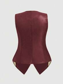 SHEIN Clasi 大尺碼女款純色開襟復古休閒背心外套 - 酒紅色 - 查看 2