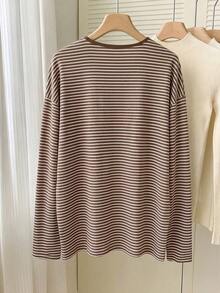 GlowEve CURVE Jaket Wanita Ukuran Besar Kasual Gaya Barat Serbaguna Lengan Panjang Bergaris untuk Pakaian Sehari-hari Musim Gugur, Bisnis, Liburan, Cokelat - Coklat - View 2