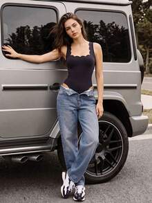 SHEIN BASICS 女款純色休閒性感日常穿著外出夜店連身衣 黑色 夏季 - 黑色 - 查看 5
