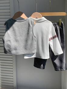 3pcs/Set Baby Boy Autumn/Winter Preppy Casual Vest Shirt Pants Set, 3 Pieces Outfit, Infant Outfit, Jacket Set, Shirt Set - Multicolor - View 2