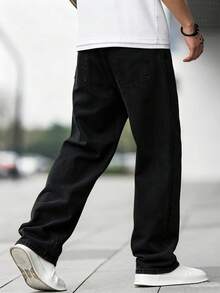 Manfinity Roughcore Jeans de algodón de corte holgado para hombre con bolsillos inclinados - Negro - Ver 2