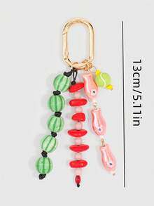 ROMWE Kawaii 1 Piece Spring Summer Dopamine Style Colorful Beaded Bag Keychain Pendant, Woven Rope Bag Charm, DIY Hanging Ornament - Pink - View 2