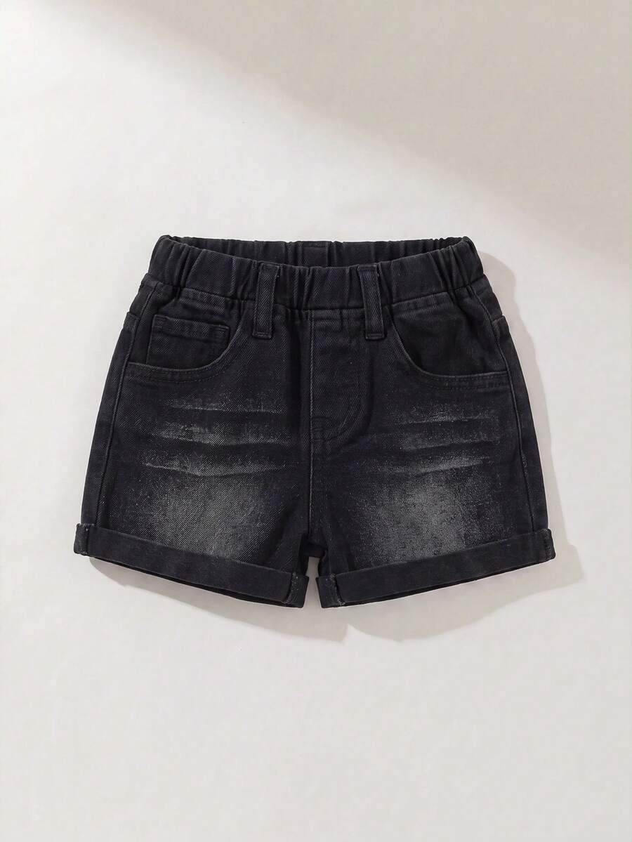 Maija Kids Maija Kids 女童 Y2K 休閒基礎款牛仔短褲,兒童春夏休閒度假鄉村波西米亞風穿搭,沙灘、西部街頭風 - 黑色 - 查看 1