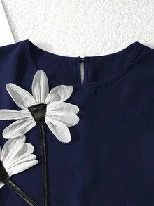 Teen Girl Floral Decor Contrast Color Ruffle Hem Short Sleeve Mini Dress, Summer, Outfits - Multicolor - View 6