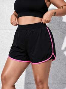 Solea Cove 2026 New Women's Plus Size High Elasticity Versatile Sports Shorts With Trim - Black - View 5