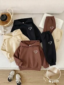 SHEIN 女嬰秋冬可愛百搭純色保暖內裡長袖運動衫 3件套 - 彩色 - 查看 6