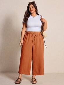 Elaquor Plus Size Solid Color Casual Vacation Pants - Rust Brown - View 4