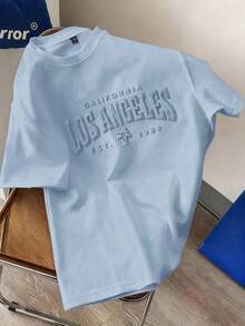 Daypath Men's Plus Size Letter Embossed Blue Knit Short Sleeve T-Shirt - Blue - View 1