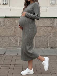 Lyckli Vestido de maternidad casual para ir al trabajo de unicolor con textura - Gris - Ver 4