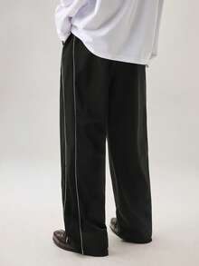 Vaulklash Men Casual Loose Wide-Leg Pants, With Side Seam Pockets And Patchwork Design, For Fall - Black - View 3