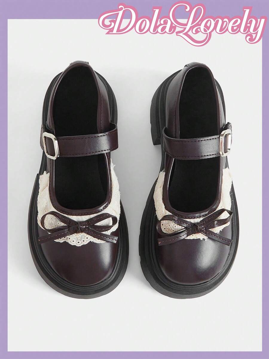 Dola Lovely Women's Shoes Brown, Three-Dimensional Bow Decorative Metal Buckle Design Slope Platform Shoes Mary Jane, Lolita Wear, Birthday Party Wear JK Wear - - Brown - View 1