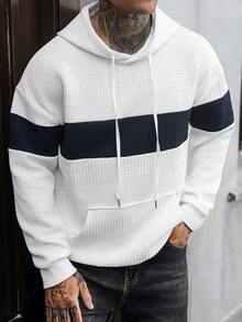 Manfinity Homme Men's Mature Casual Textured Colorblock Patchwork Hoodie - White - View 4