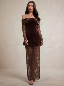 Silquee An Elegant French-Style Women's Workwear Set, Featuring A Coffee-Colored, Waist-Cinching A-Line Top And A Lace Skirt.Suitable For Daily Commuting And - Brown - View 6