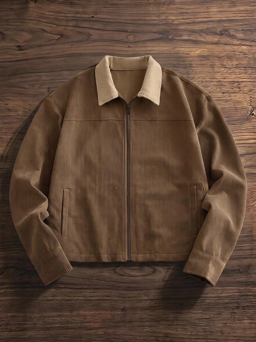 SWAVVY Jaket Lengan Panjang Pria Warna Polos dengan Resleting, Kasual, Serbaguna, untuk Perjalanan Sehari-hari - MultiWarna - View 1