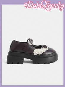 Dola Lovely Women's Shoes Brown, Three-Dimensional Bow Decorative Metal Buckle Design Slope Platform Shoes Mary Jane, Lolita Wear, Birthday Party Wear JK Wear - - Brown - View 5