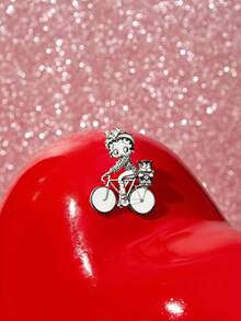 Betty Boop x SHEIN A New Creative Cartoon Pattern Printing Brooch, IP Joint Design, Lovely Personalized, Simple And Generous, Can Also Be Used As Accessories - Black and White - View 4