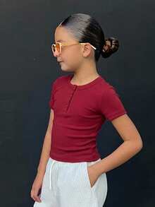 DAZY Round Neck Pullover Fitted Basic Sleeveless Tank Top For Girls (Large) - Burgundy - View 5