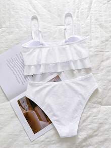 Swim Mod 2pcs/Set Women 2-Piece Swimwear, Plain Color Camisole Bikini Top And Triangle Bikini Bottom, Simplemultifunctional For Summer Beach Vacation - White - View 3