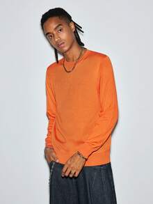 Modcrash Men's Solid Color Crew Neck Long Sleeve Casual Slim Fit Lightweight Knit Sweater Fall/Autumn/Winter - Orange - View 6