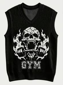 Chillumni Men's Dark Style Jacquard Colorblock Hip Hop Knit Vest - Black - View 1