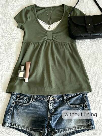 IslaSuriya Women's Casual Versatile Pleated T-Shirt, Suitable For Daily, Vacation, And Dates