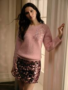 MOTF WOMEN'S PREMIUM LAZY HOLLOW KNIT SOFT VERSATILE TOP EARLY SPRING SWEATER - Pink - View 2