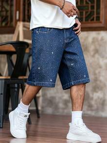 Manfinity EMRG Shorts de pierna ancha de mezclilla para hombres - Azul - Ver 1