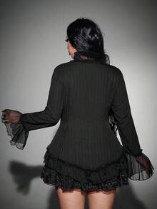 Whyspr Plus-Size Women's Ruffled Hem Bell Sleeve See-Through Halloween Goth Top Fall - Black - View 5