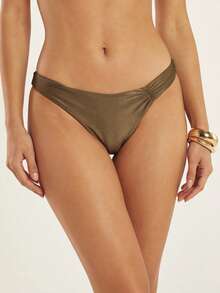 KSTM Metallic Shimmer Strapless Bandeau Bikini Set With Ruched Detail And Cheeky Bottom Perfect For Summer Beach Holiday - Green - View 6