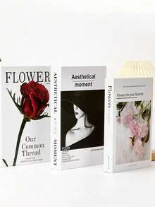 2/3Pcs Faux Books Decorative Objects, Rose Floral Fake Book Stack, Vintage Home Shelf Decor Accent, Cardboard Display For Table - Multicolor - View 12