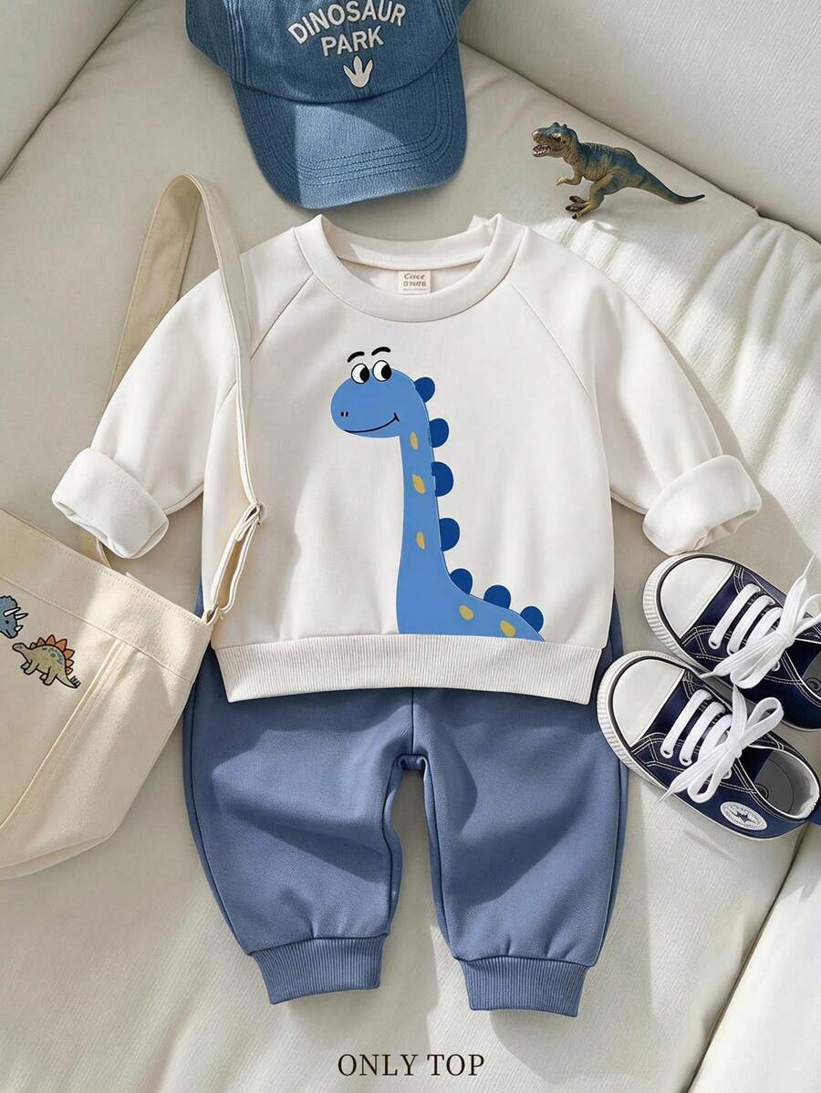 Baby Boy Cartoon Print Crew Neck Raglan Sleeve Sweatshirt - Multicolor - View 1