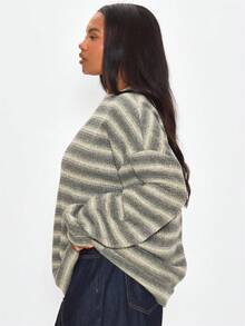 MUSERA Plus Size Multicolour Plus Size Striped Crew Neck Sweater Spring Summer Casual Everyday Day Outfit Going Out - Multicolor - View 3