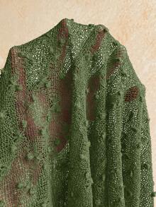 Soleia Long Sleeve Asymmetrical Neck Knit Jacquard Loose Fit Slit Top - Dark Green - View 9