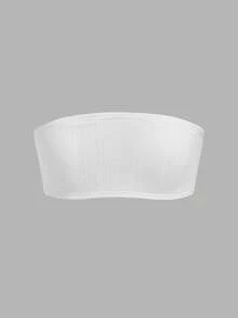 SHEIN Tween Girl Daily Casual Knit Solid Color Non-Wired Bandeau Bra - Black and White - View 8