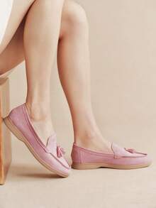 Rosivie Women's Light Pink Round Toe Flat Slip-On Shoes, Suitable For Daily Casual Wear, Office And Outdoor Activities - Dusty Pink - View 5