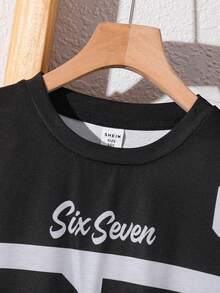 SHEIN 兒童青少年男孩字母與數字印花短袖T恤與長褲休閒日常套裝 - 彩色 - 查看 5