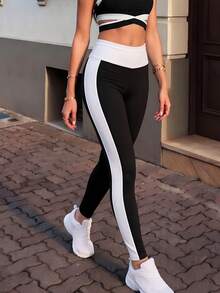 Sweetra Dewbera Women's Summer Elastic Colorblock Sports Leggings, Fitness Yoga Running Workout Pants - Multicolor - View 4